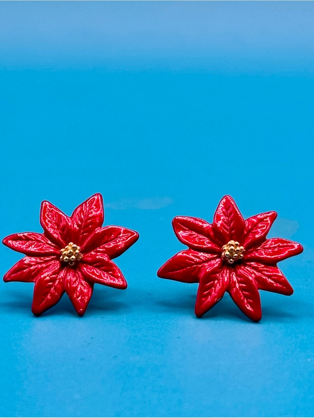 AVON Red Poinsettia Floral Stud Earrings - Elegant Holiday Jewelry